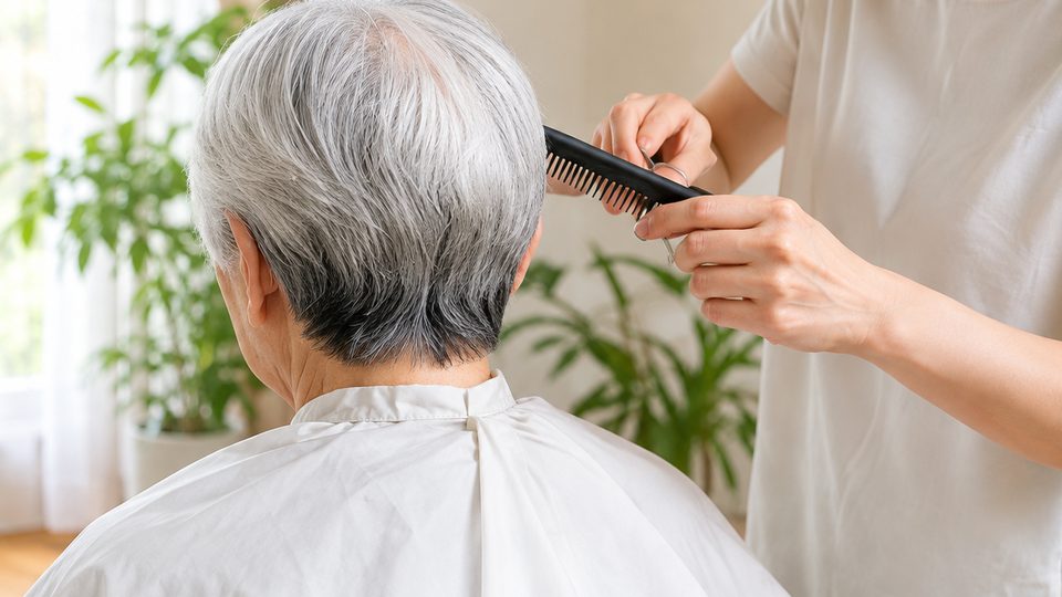 ご自宅で理美容サービスを受けているイメージ